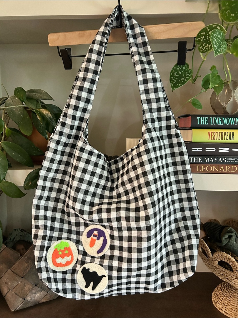 Black and White Gingham Tote Bag with Halloween 90’s Sugar Cookies
